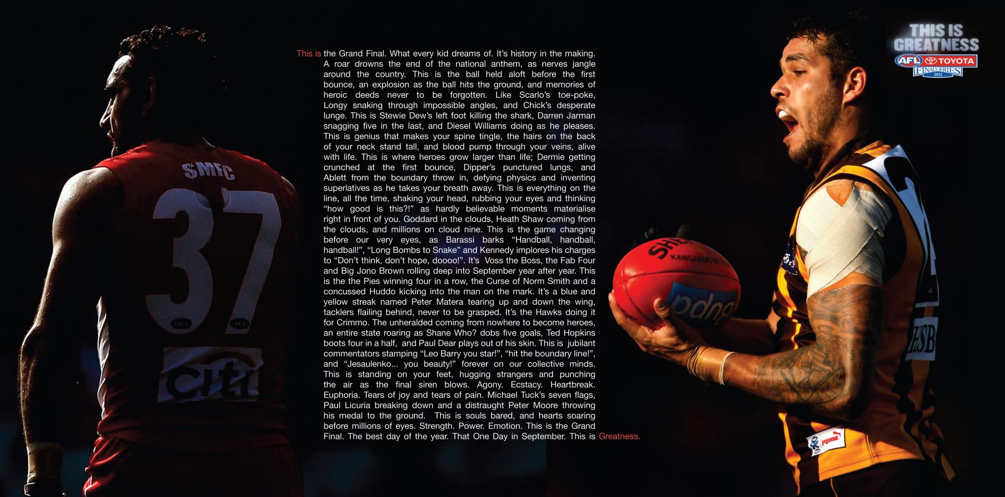 This is just about my favourite print ad. It never won any awards, but every word sums up how I feel about footy.