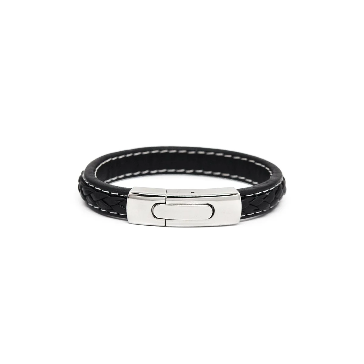 MEN’S BLACK LEATHER & STAINLESS BRACELET