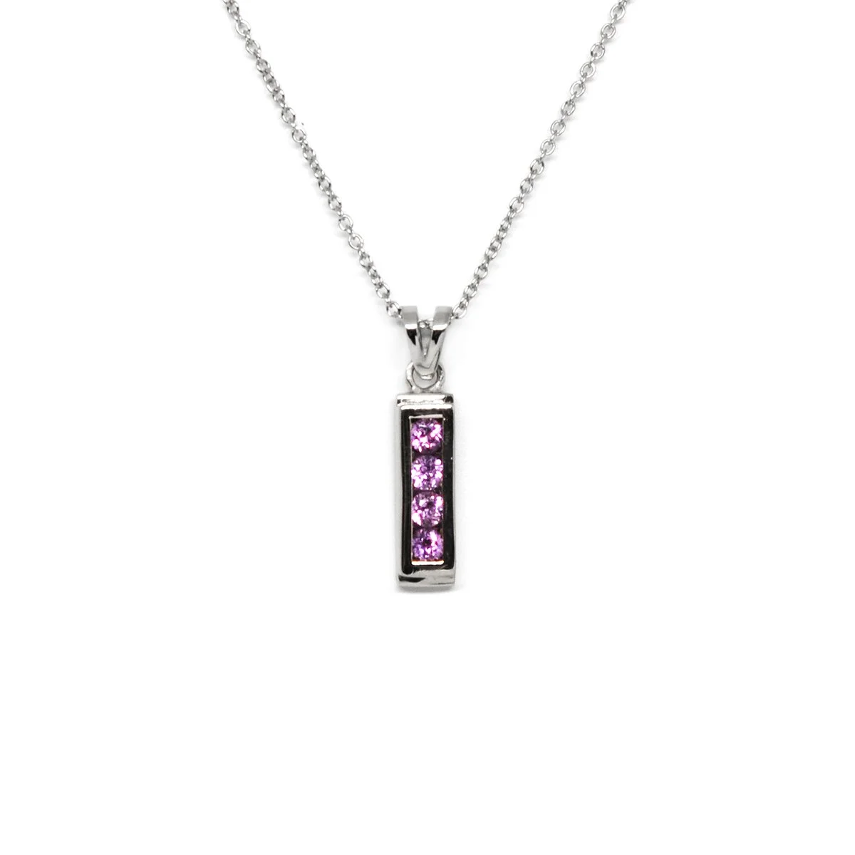 Pink sapphire and white gold bar pendant