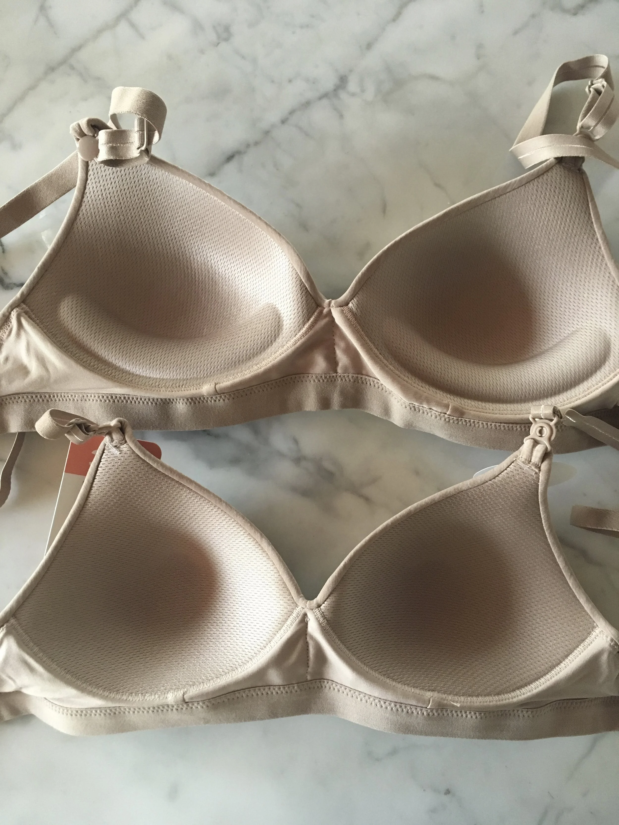 True & Co (top) has added contoured padding and is slightly darker than Warner’s (bottom)