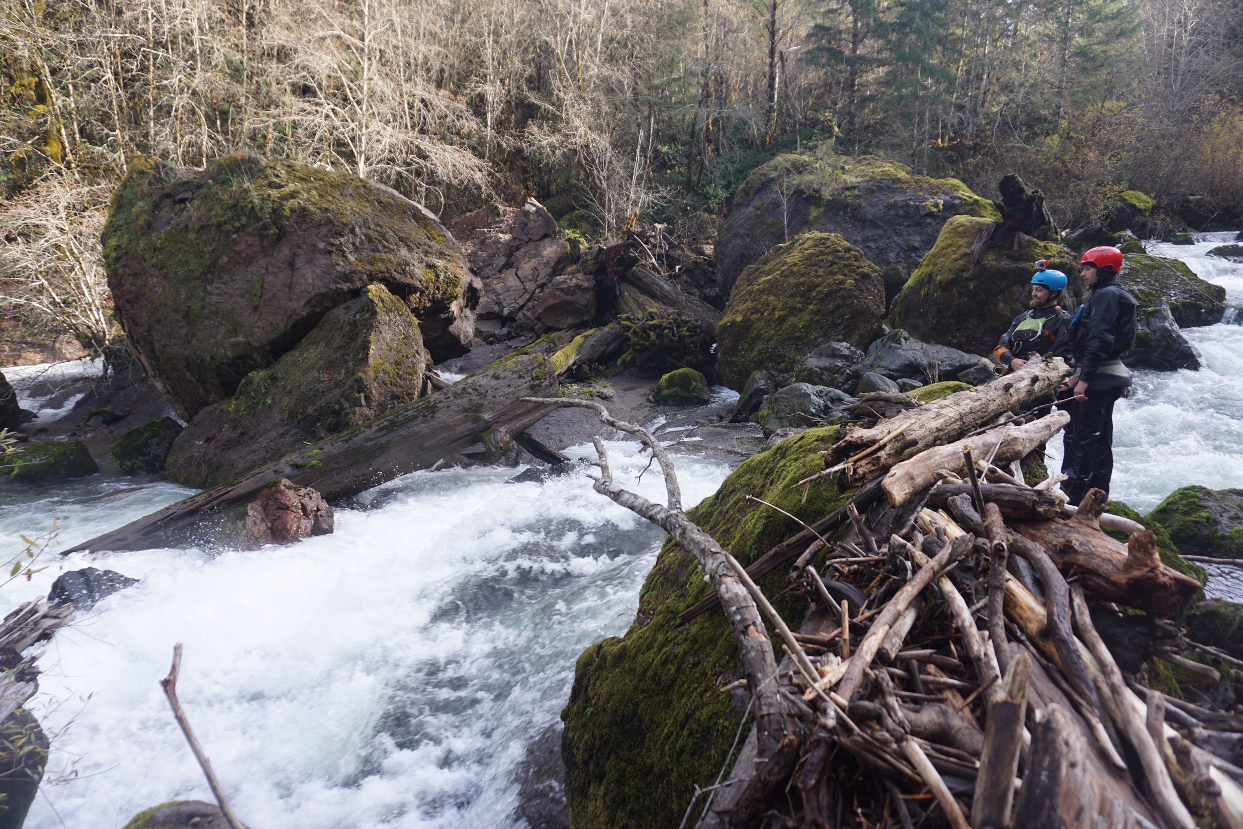 Scouting a rapid in Canyon Creek, Oregon. Photo courtesy of Adam Edwards.