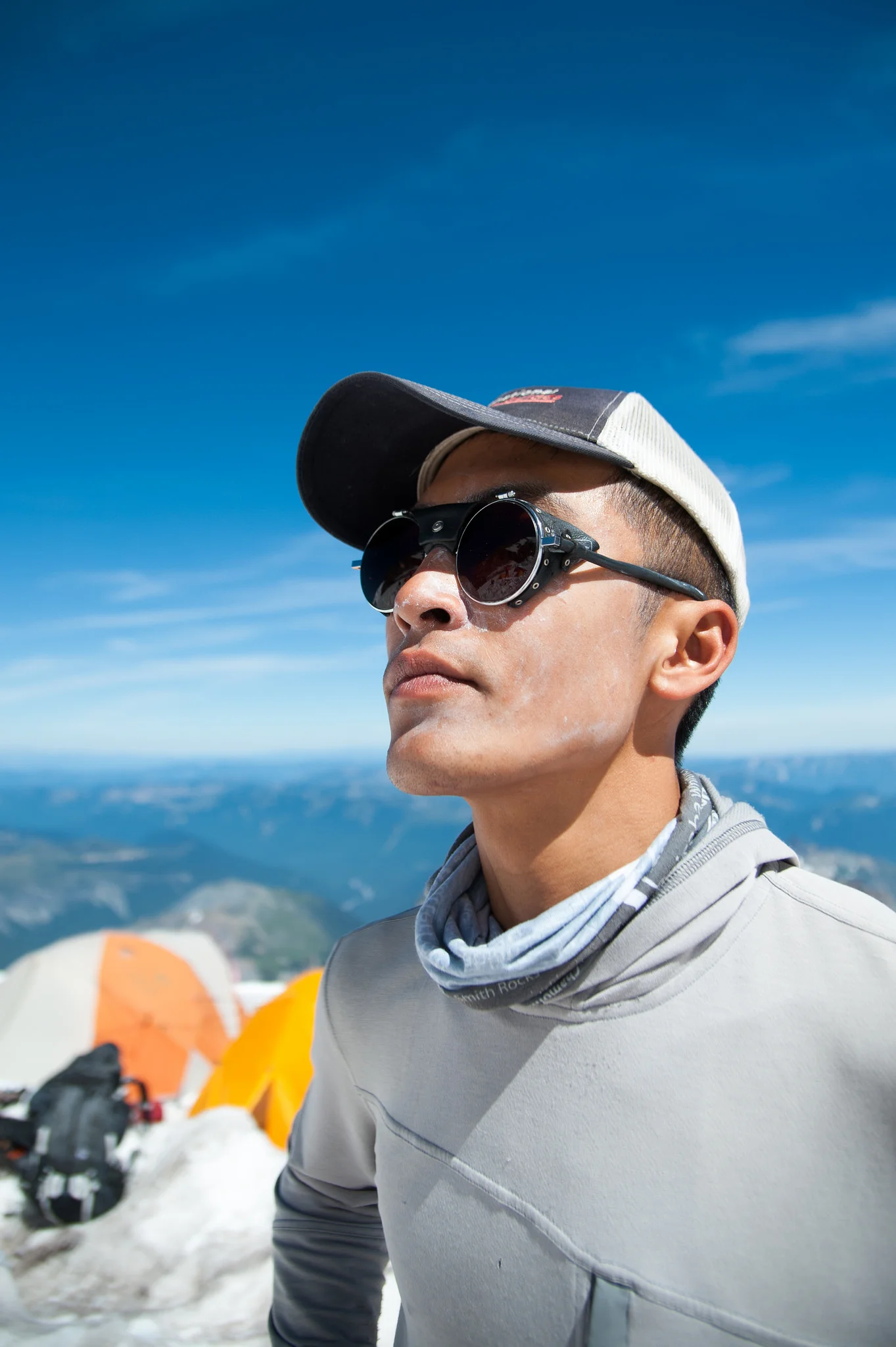 Mountaineering guide Don Nguyen at Ingraham Glacier on Mt. Rainier (Photo credit: Dan Bott)