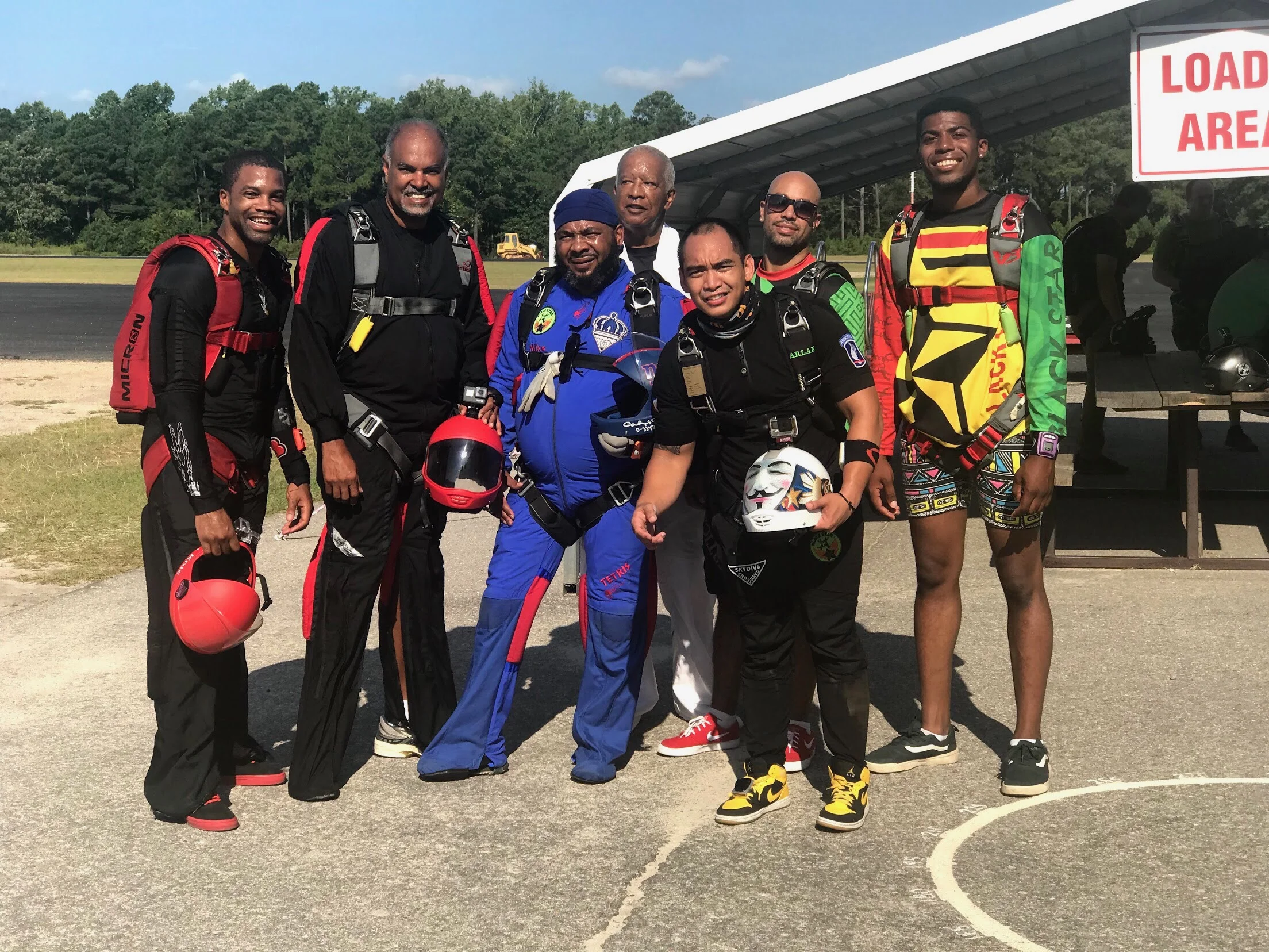 Nick (far left) poses for a photo with other Team Blackstar Skydivers during a 2018 meetup. Photo credit: Danielle Williams