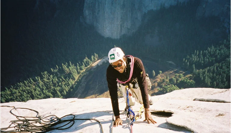 Emily Taylor became the first black woman to send the Nose, a climbing route on El Capitán, Yosemite National Park in October 2003. Photo courtesy of Jim Bridwell.
