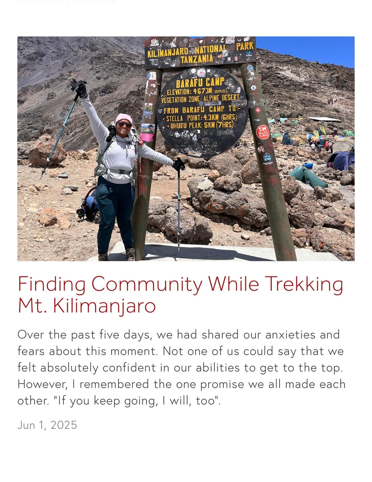 &ldquo;I found myself saying yes to the wildest adventure of my life: climbing Mount Kilimanjaro with a group of strangers over seven relentless days.&rdquo;

📝: Brittany Wiley
🔗 Link in bio

#MelaninBaseCamp #DiversifyOutdoors 

🗒️ POLL: Are you 