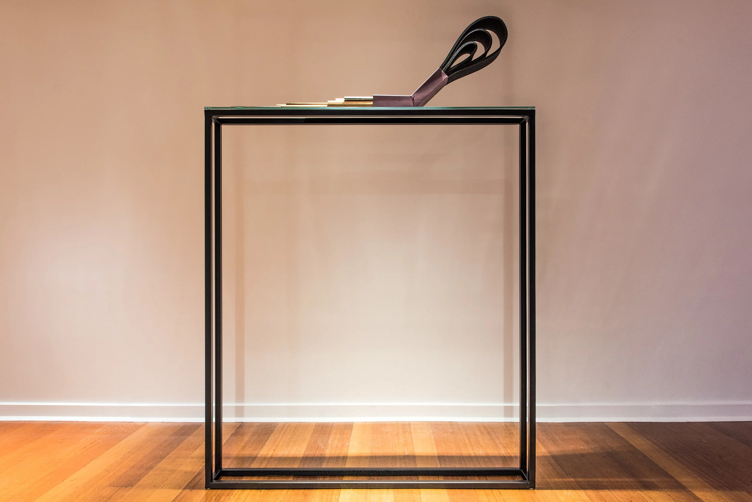   The Repositioning of an    Object that Once Functioned V &nbsp;(2017)  Steel, Wood, Lacquer Paint,  Polyethylene Foam and Glass  135cm x 14.6cm x 195cm&nbsp;  Image Credit: Guy Grabowsky    