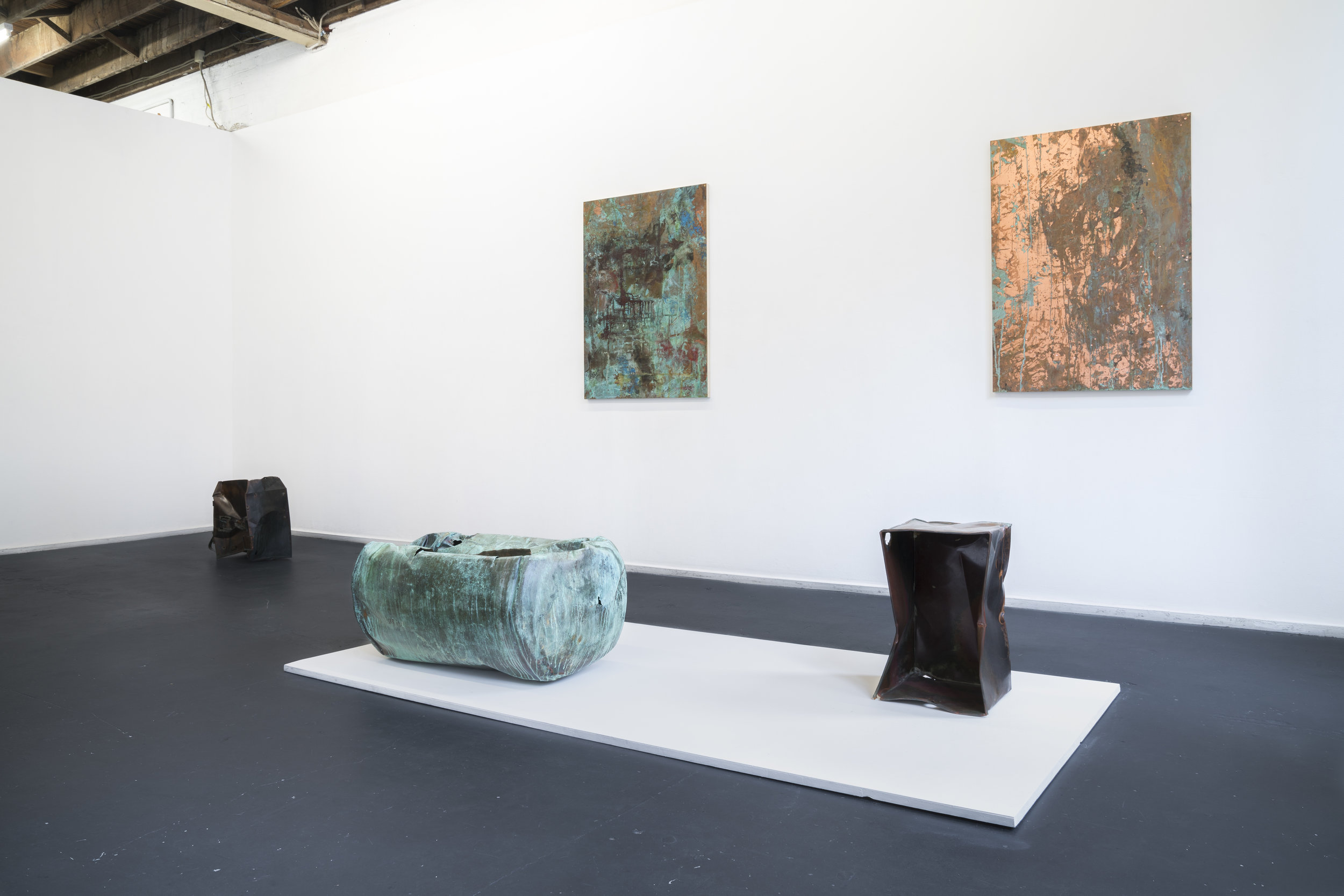  Cuprum, Cuprum (2019)  Mixed Media  Patinated Copper, Brass, Timber  Installation View, Kings Artist Run  Image by Chris Bowes   