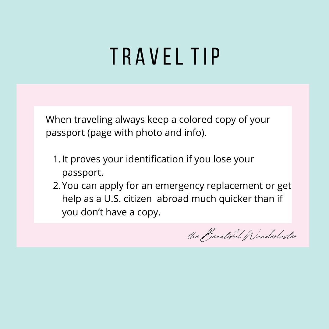 TRAVEL TIP &bull; Always carry a copy of your passport while traveling abroad. Keep it in a different place than your passport. 

It is extremely difficult to come back to the U.S. without proof of identification. A copy serves as the closest proof o