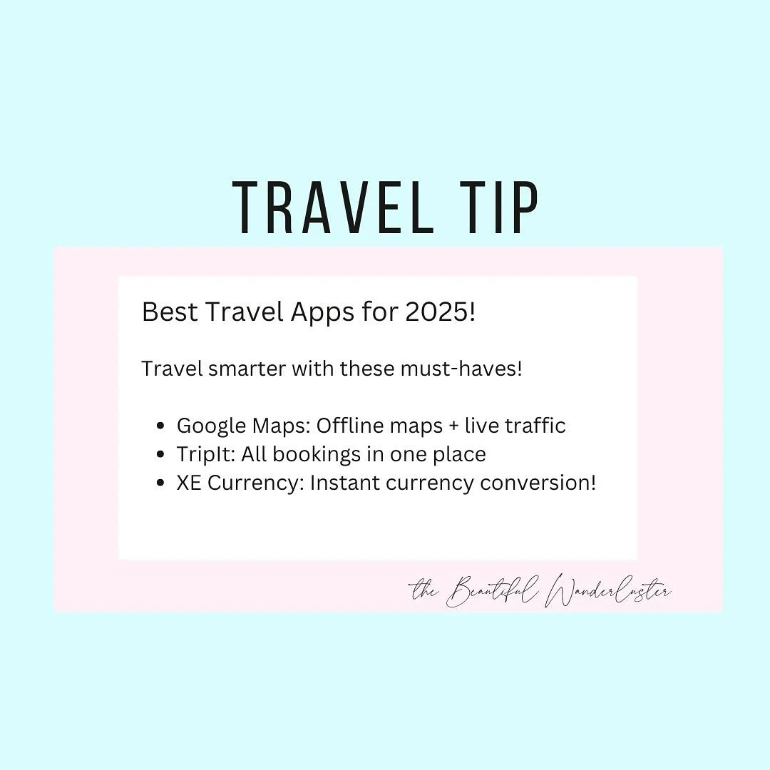✈️ TRAVEL TIP 2025 ✈️
Ready to level up your adventures? These 3 must-have apps will change the way you travel! 🌍📲
🗺 Google Maps &ndash; Navigate anywhere with offline maps + live traffic updates!
📅 TripIt &ndash; Keep all your flight, hotel &amp