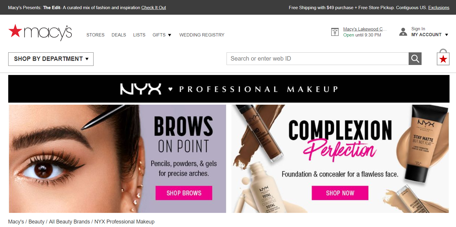  Headline, body copy, and CTAs for NYX Professional Makeup banners on Macy.com 