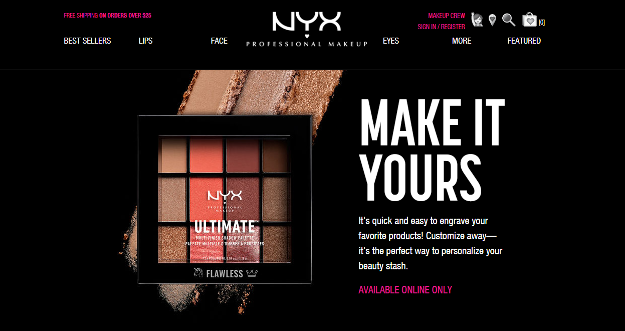  Headline, body copy, and CTA for NYX Professional Makeup engraving landing page. 