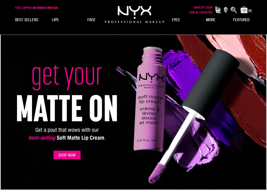 Headline, body copy, and CTA for NYX Professional Makeup Soft Matte Lip Cream hero. 