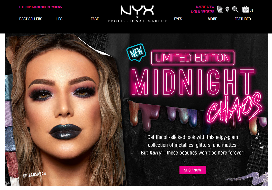  Headline, body copy, and CTA for NYX Professional Makeup Midnight Chaos 2018 Launch. 