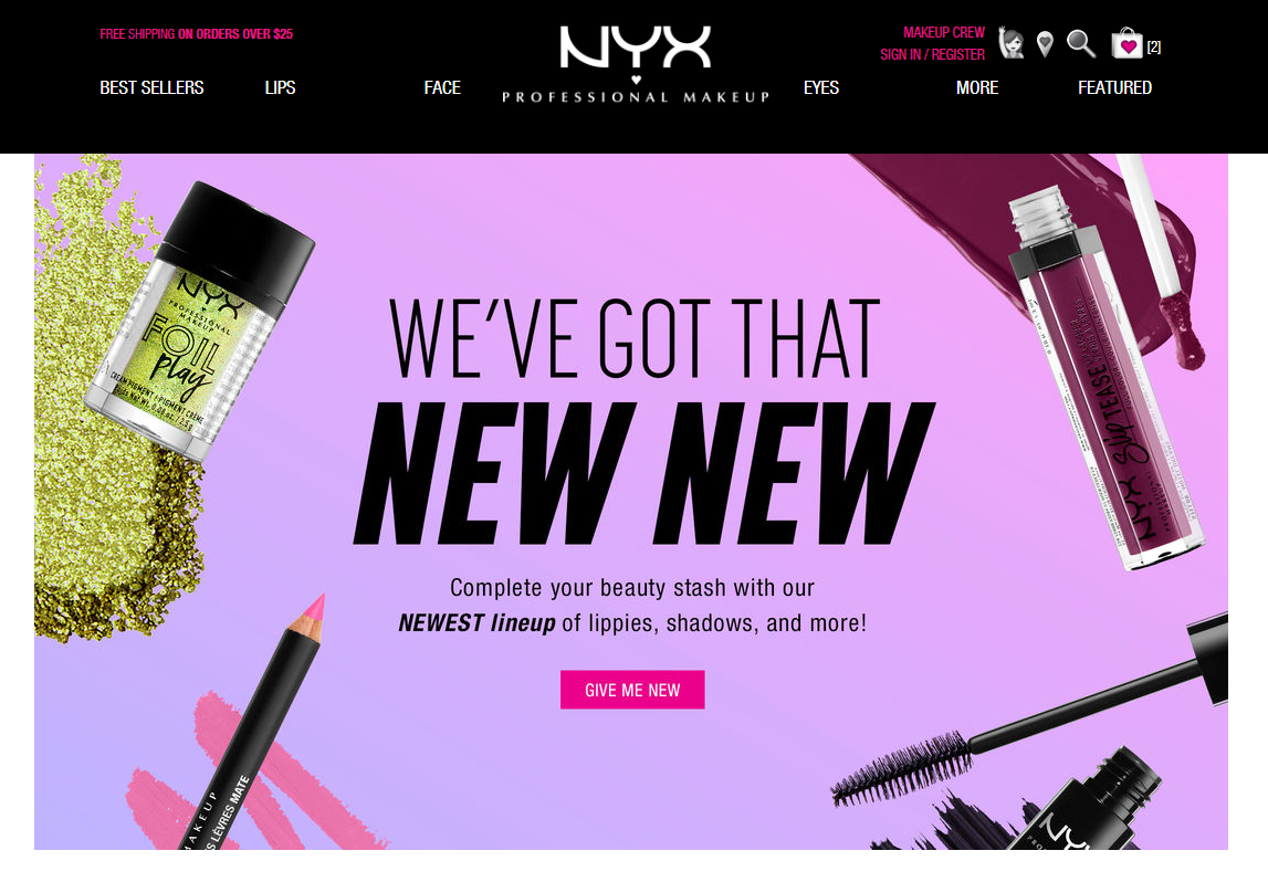  Headline, body copy, and CTA for NYX Professional Makeup new arrivals hero. 