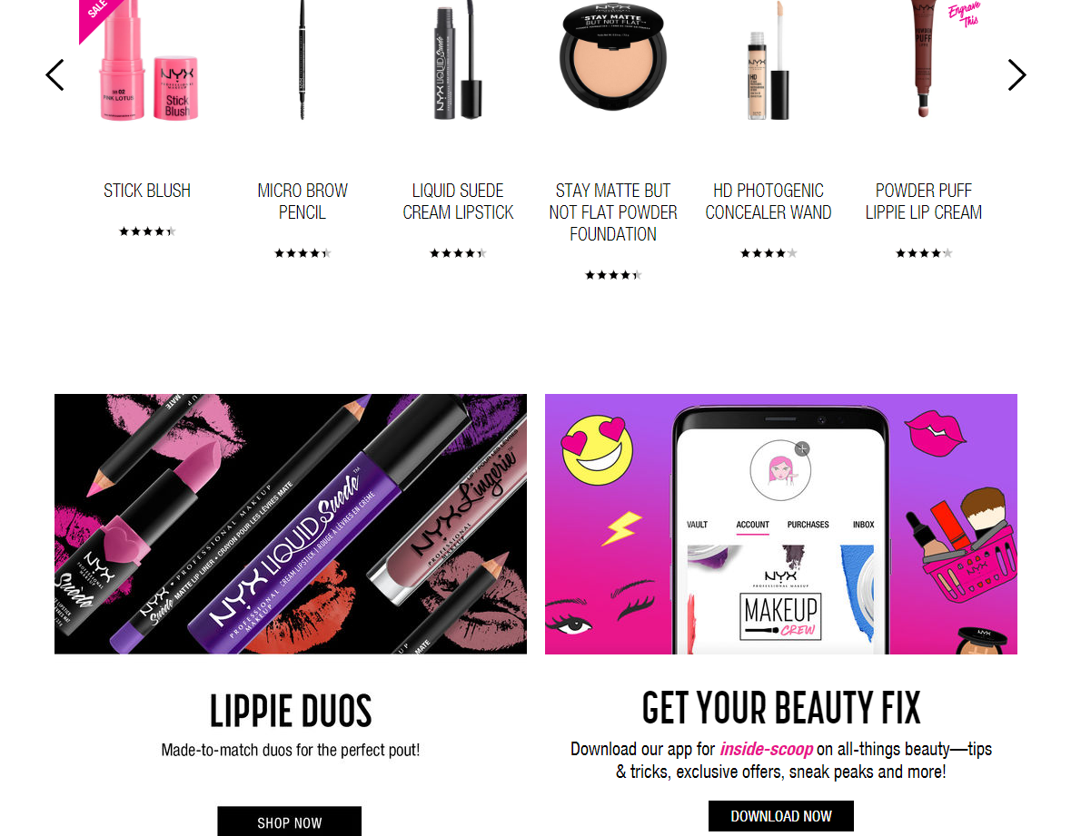  Headline, body copy, and CTAs for NYX Professional Makeup subheros. 