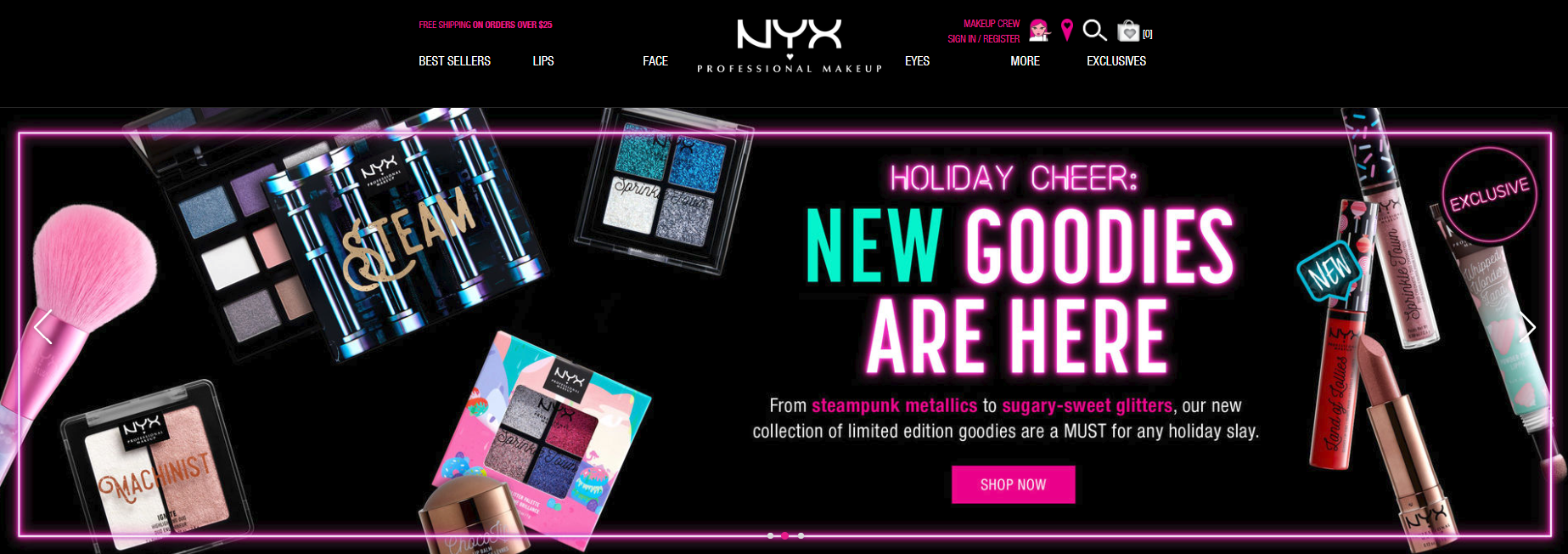  Headline, body copy, and CTA for NYX Professional Makeup holiday site update. 