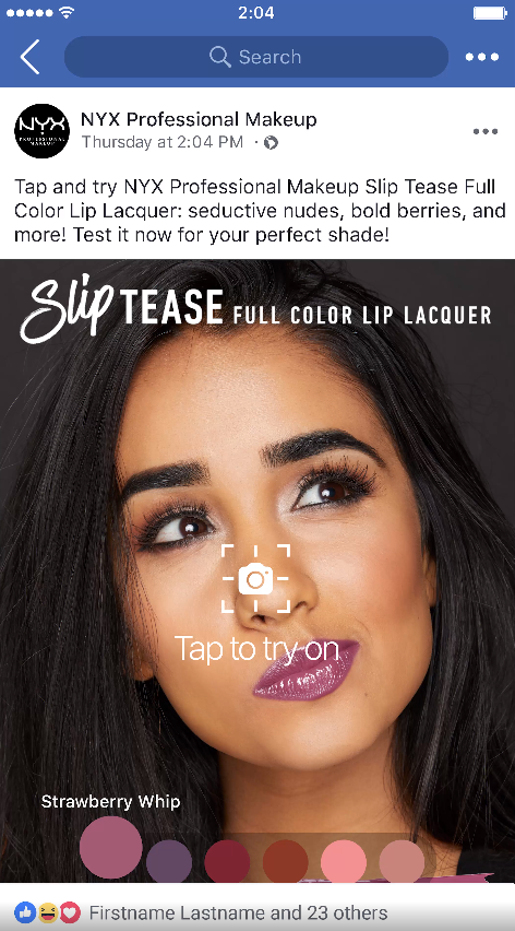  Copy for NYX Professional Makeup Facebook ad launching Virtual Try-On Tool. 
