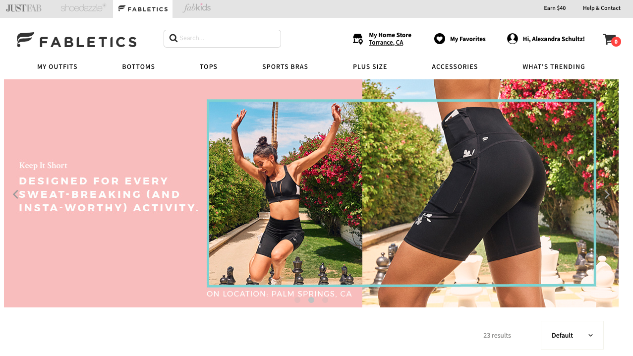 Copy for shorts shop on Fabletics.com