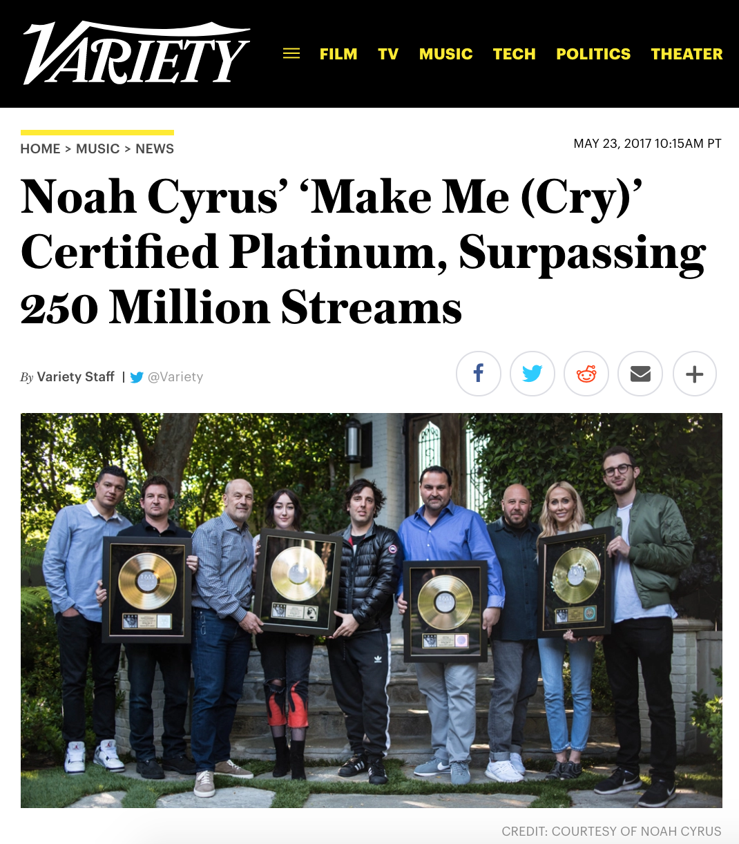 Variety’s website | Noah Cyrus certified multi platinum photos