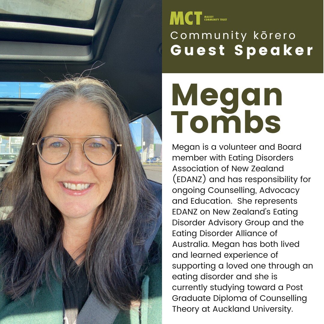 We are really looking forward to having Megan from EDANZ, Eating Disorders Association of New Zealand joining us as our guest speaker for our upcoming Community Kōrero. 

Click 'Going' on the Facebook invite to confirm your attendance https://fb.me/e