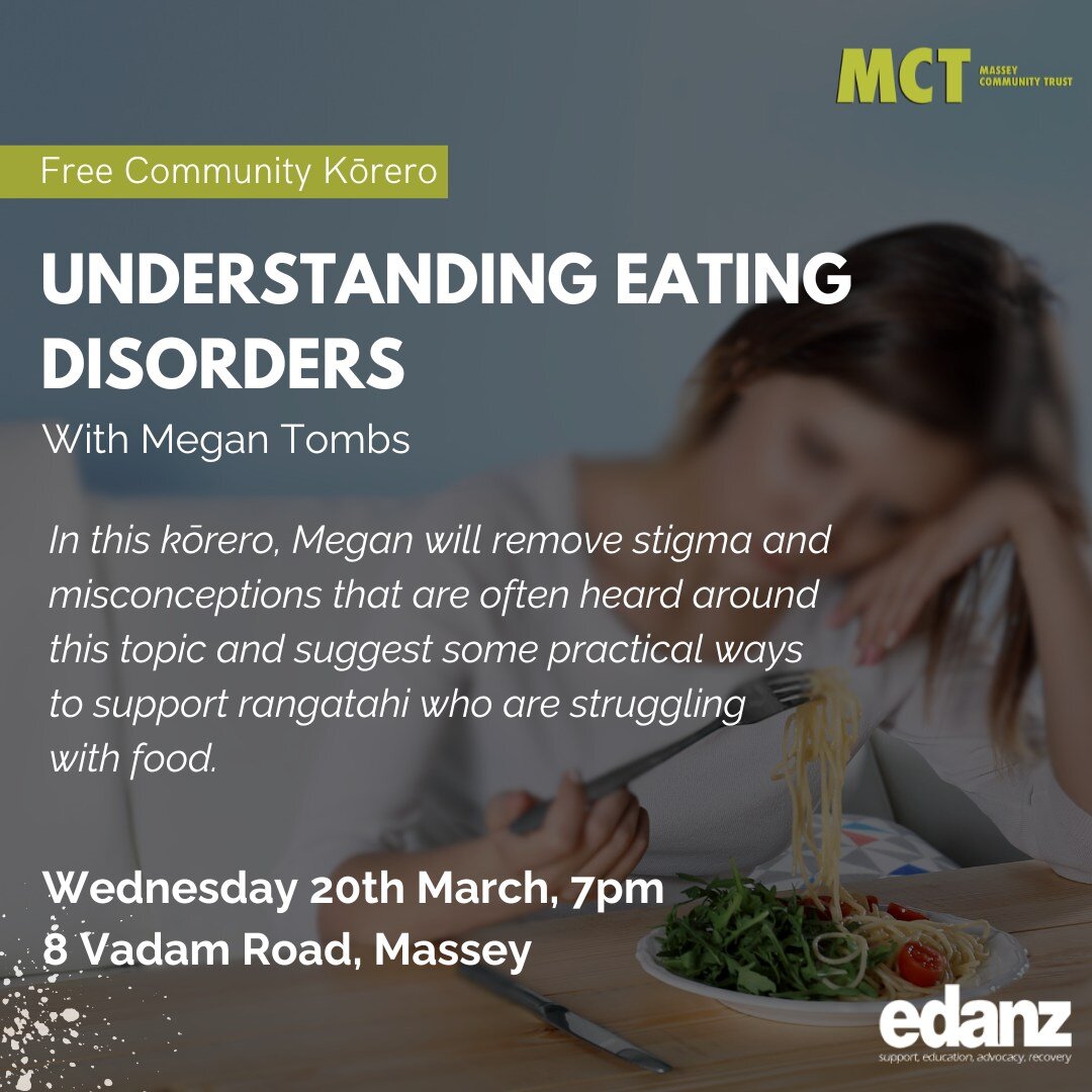 Only 1 week to go - RSVP to confirm your space for this FREE Community Kōrero https://events.humanitix.com/understanding-eating-disorders

Whether you are a youth worker/mentor, parent or some one who supports young people in your life, we encourage 