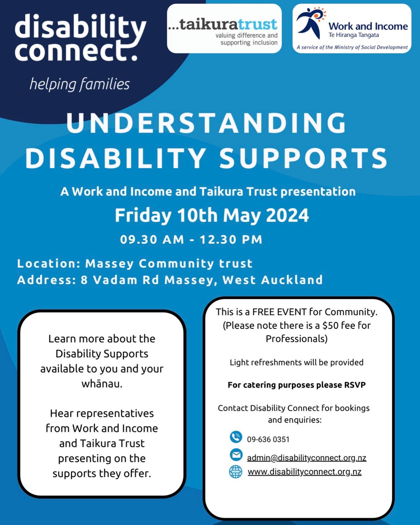 We are excited to be supporting this kaupapa alongside Disability Connect , Taikura Trust &amp; Work and Income. 

A FREE EVENT for disabled people, tāngata whaikaha, community, whanau, and families raising a child with a disability, (professionals a
