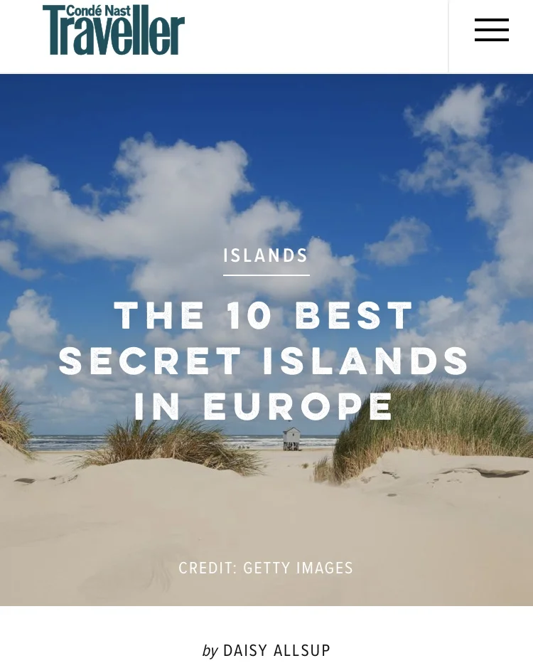 The Best Secret Islands in Europe, Conde Nast Traveller , August 2018
