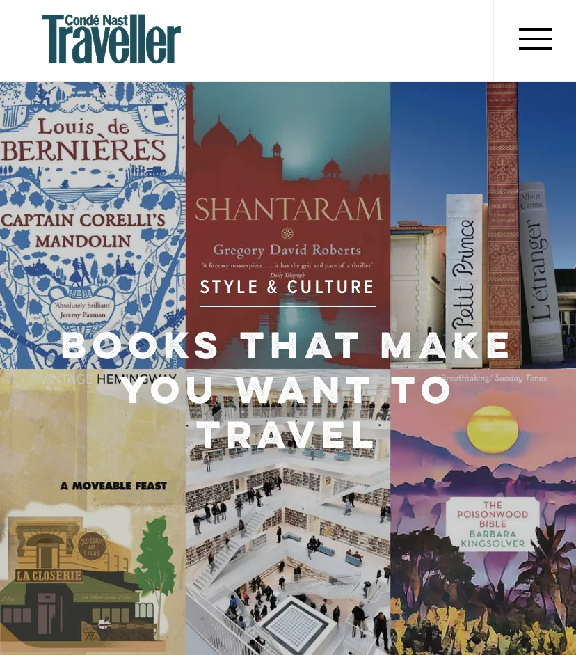 Amsterdam, Cephalonia and Cartagena for Books That Make You Want to Travel, Conde Nast Traveller , December 2018