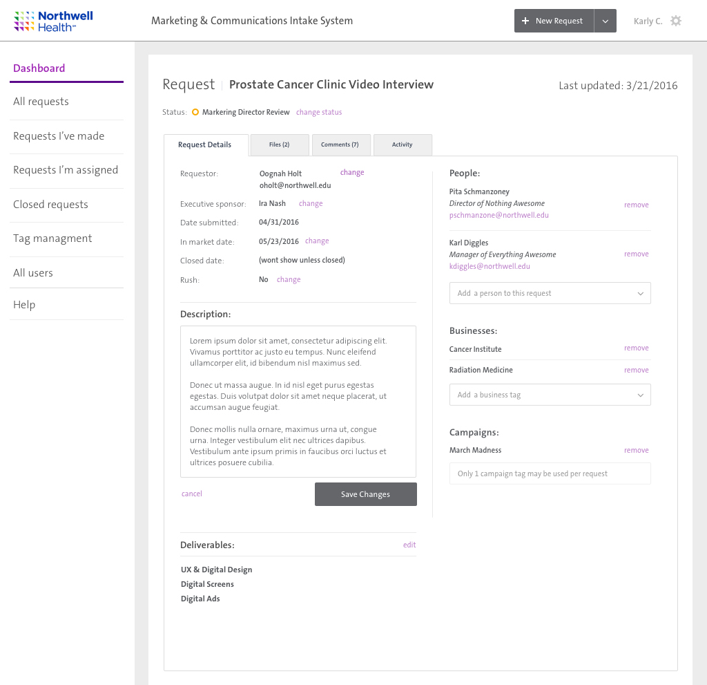 Screen: Admin single request view, design skin applied