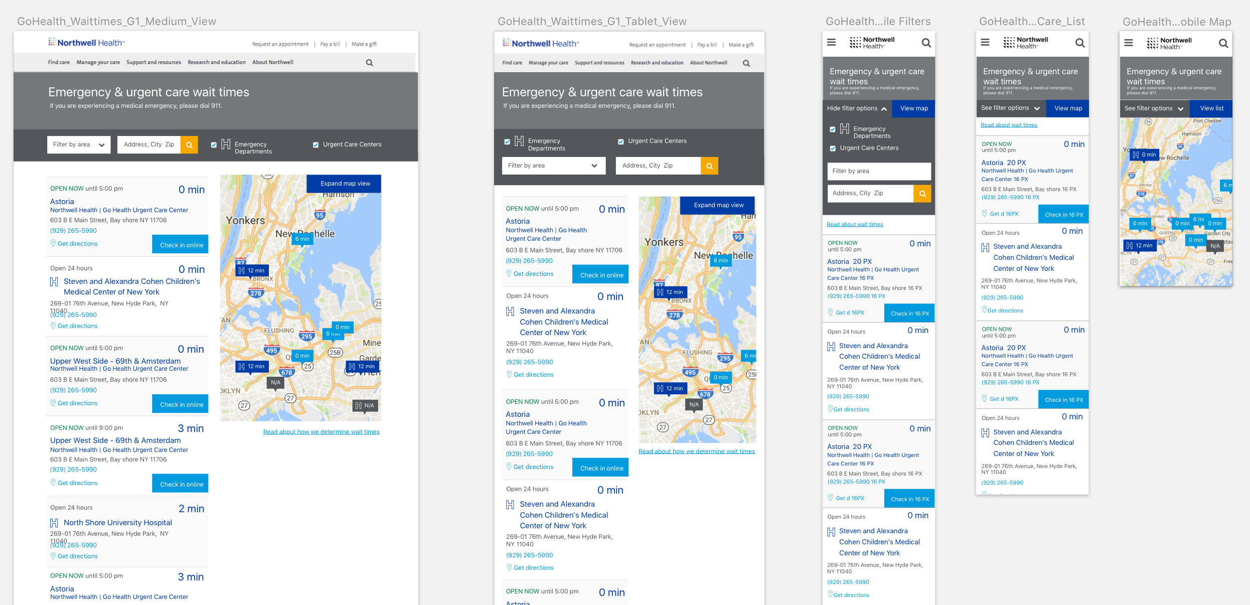 Medium, Tablet & Mobile layouts. Used with development team to show the responsive behavior of the map across screen sizes.