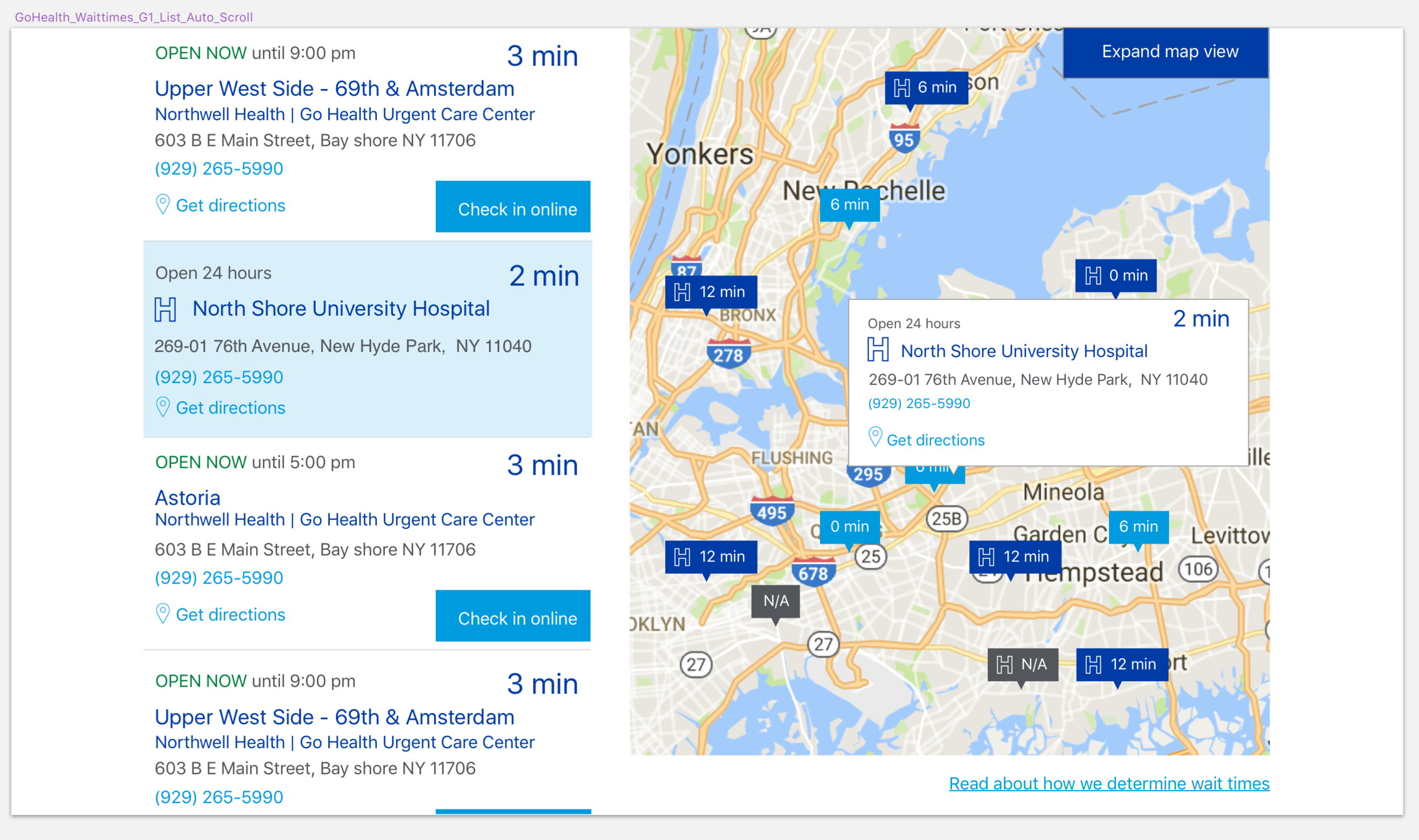 Scroll interaction between map & list mock up. Mock up was used in interactive prototype to illustrate functionality