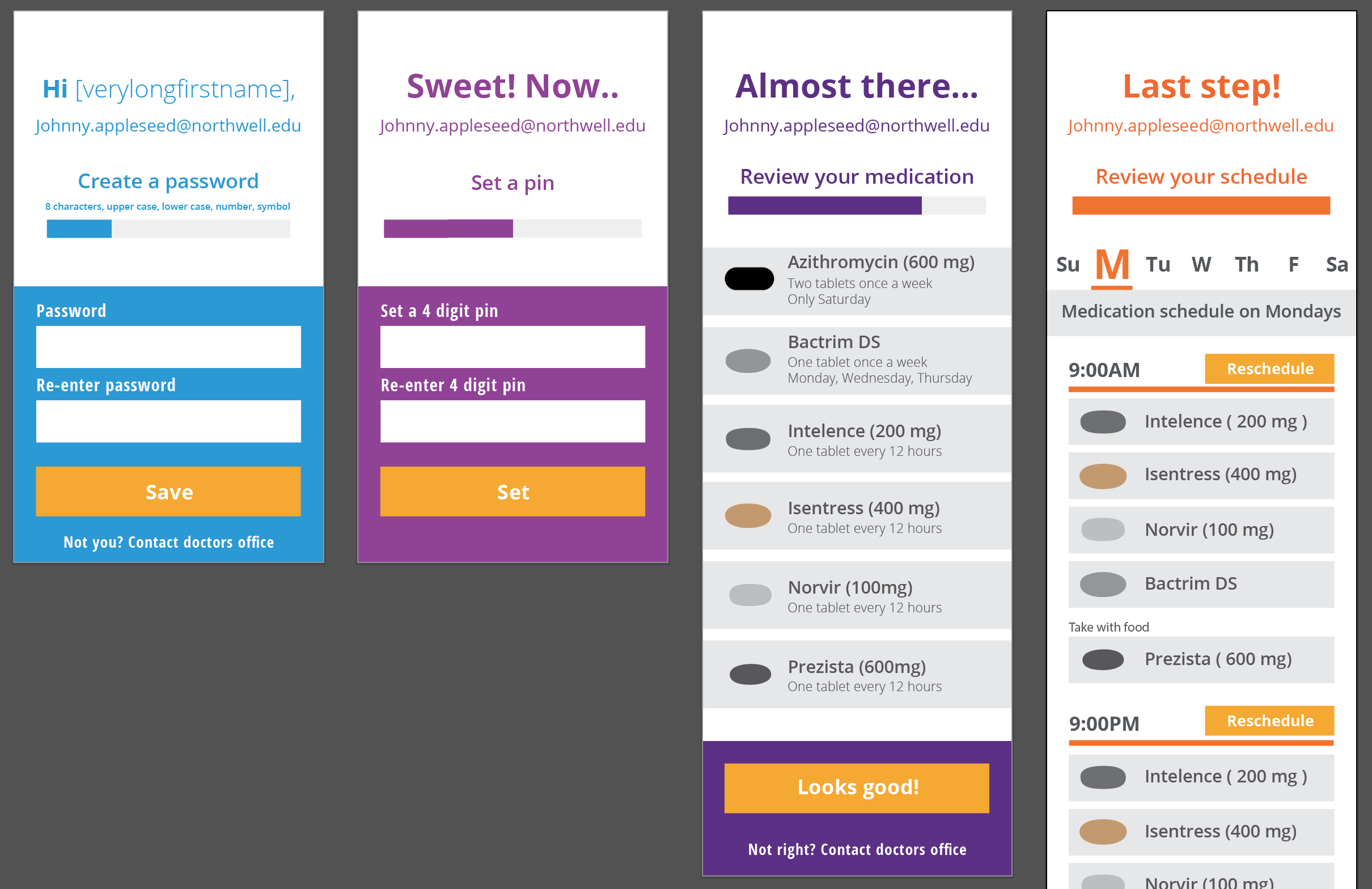 First time experience sign up screens. User ID in originally matched through activation code. 