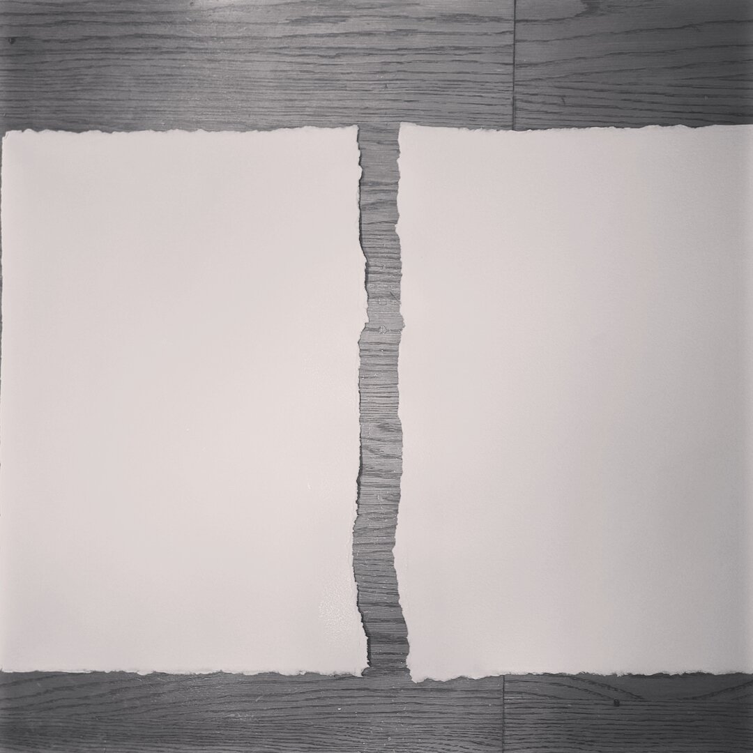 Fold &amp; add water. Repeat till the paper bends and eventually it will tear. 
More precision in creasing will result in cleaner tear. Here I left the rag rough on purpose. 
@arches.art 300lbs cold press #watercolorpaper #paintingprep