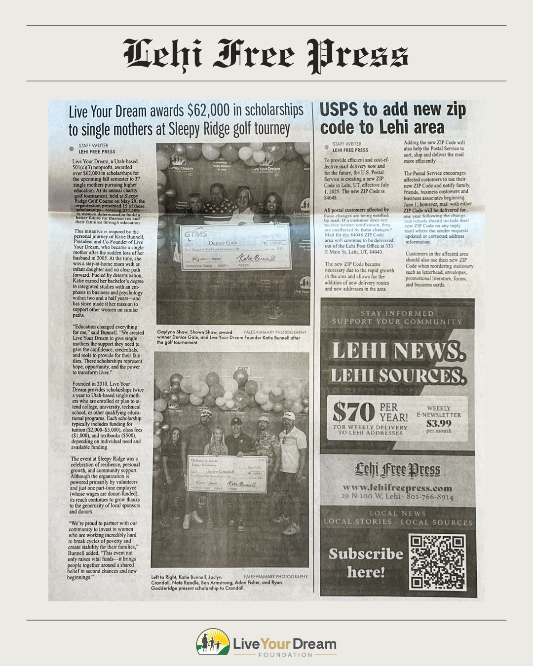 Thank you to @lehifreepress for covering our tournament and helping spread awareness about our cause. Every share, every story helps us amplify our impact. We&rsquo;re so grateful for your support in helping us further our mission!

Read the full art
