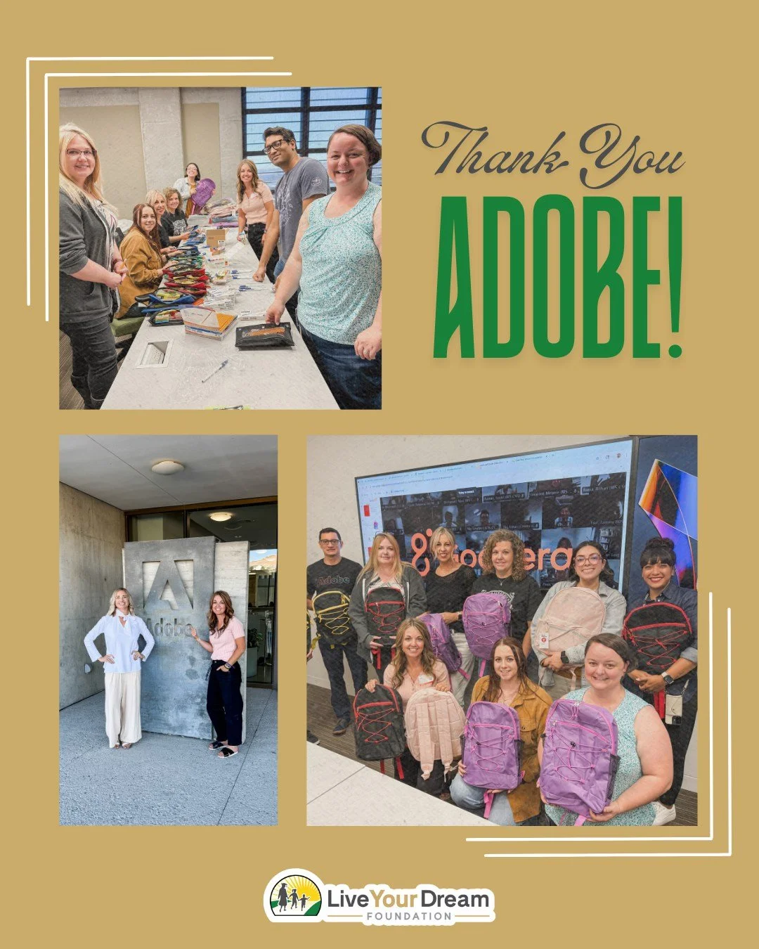 A huge thank you to Adobe for donating school supplies to the Live Your Dream Foundation! ✏️ Your generosity is making a difference for single-mother families as they navigate the school year with confidence and hope.

This gift is more than supplies