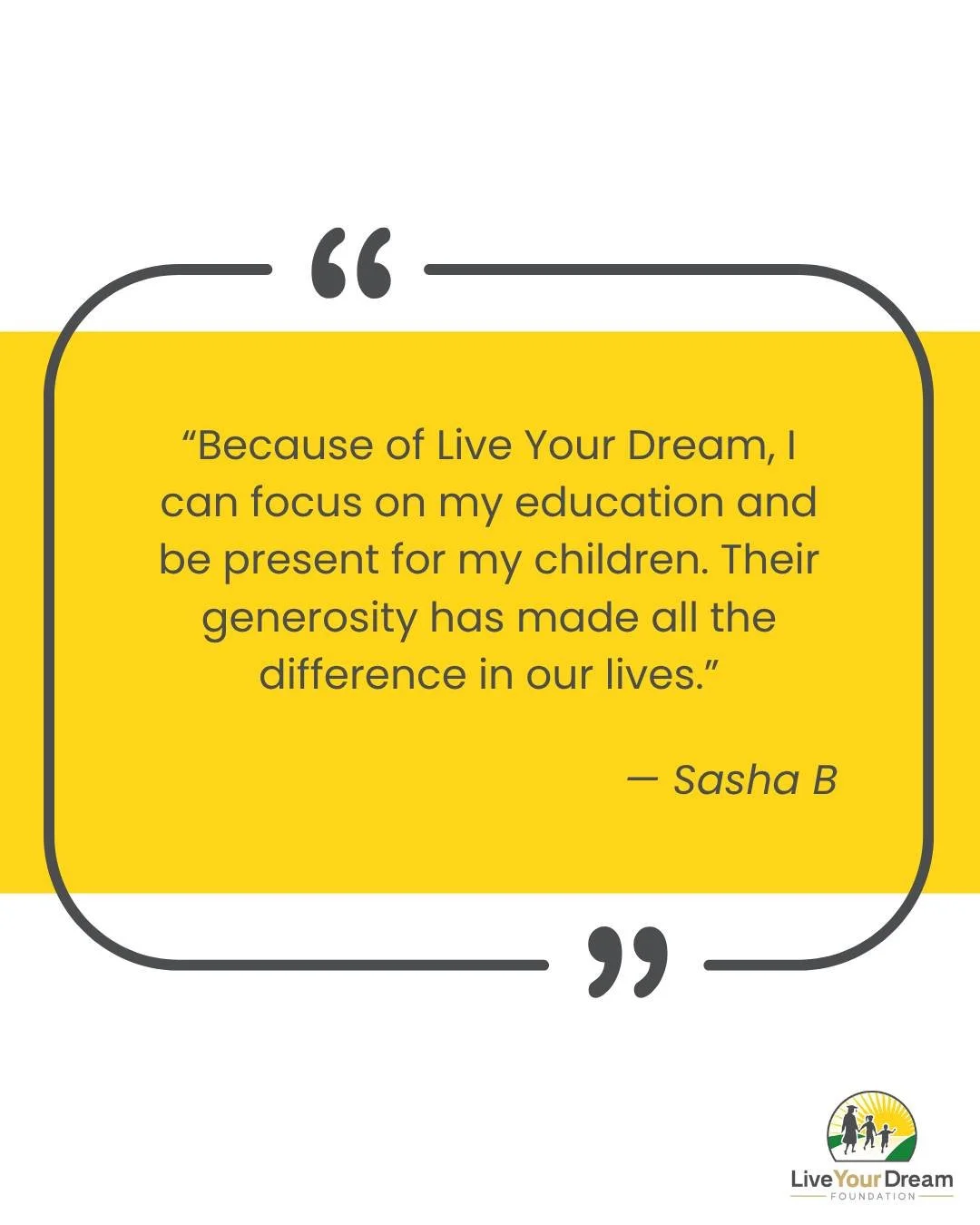 We&rsquo;re grateful to share these words from Sasha, one of our scholarship recipients. Her message is a beautiful reminder of how meaningful your support is. Because of our generous donors, single moms like Sasha can continue their education and st