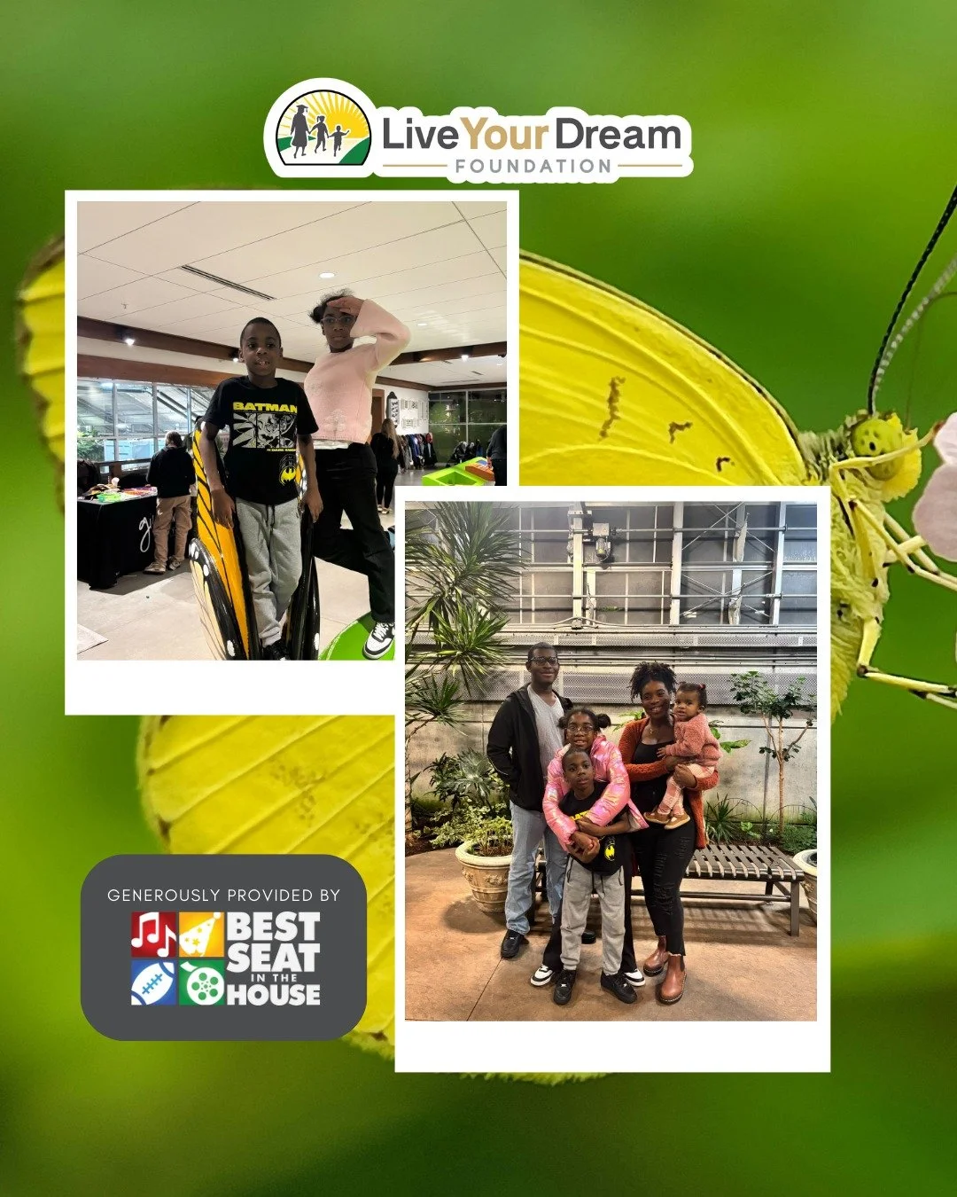 We&rsquo;re so thankful to @bestseatslc for inviting our Live Your Dream families to the Thanksgiving Point Butterfly Biosphere. Our families truly loved it, from seeing the butterflies up close to spending special time together. We&rsquo;re incredib
