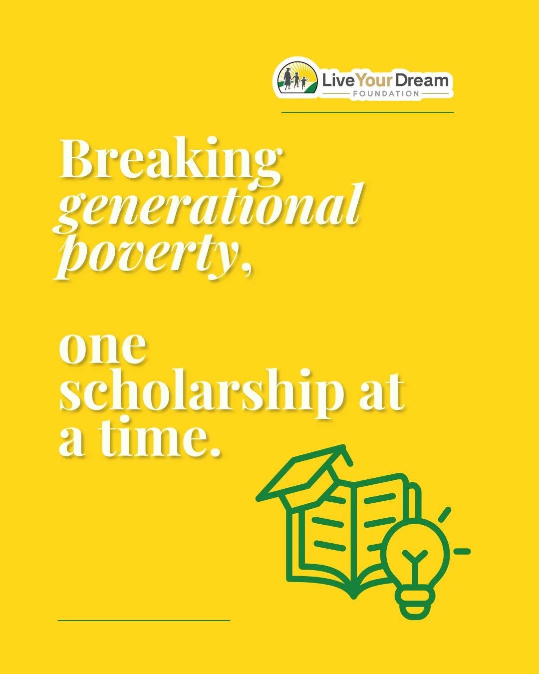 One scholarship.
One mom.
One family&rsquo;s future changed forever.
Join us in breaking generational poverty. Donate today&mdash;every dollar counts. 💛 
#LiveYourDreamFoundation
