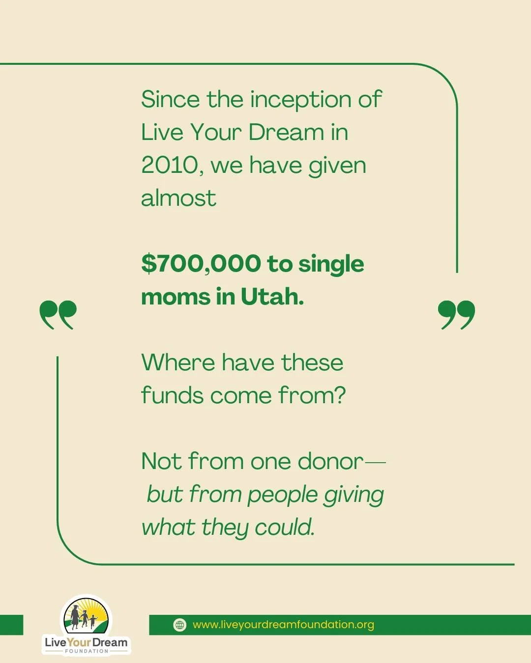 You don't have to give thousands to change a life. Your gift today helps the next mom stay in school. Donate at the link on our bio 💛 
#LiveYourDreamFoundation