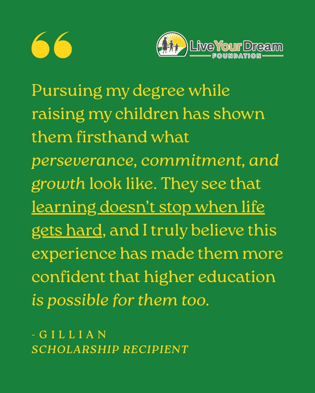 Every scholarship supports one mom, one family, one future.
Help us fund the next one. Donate today. 💛 
#LiveYourDreamFoundation