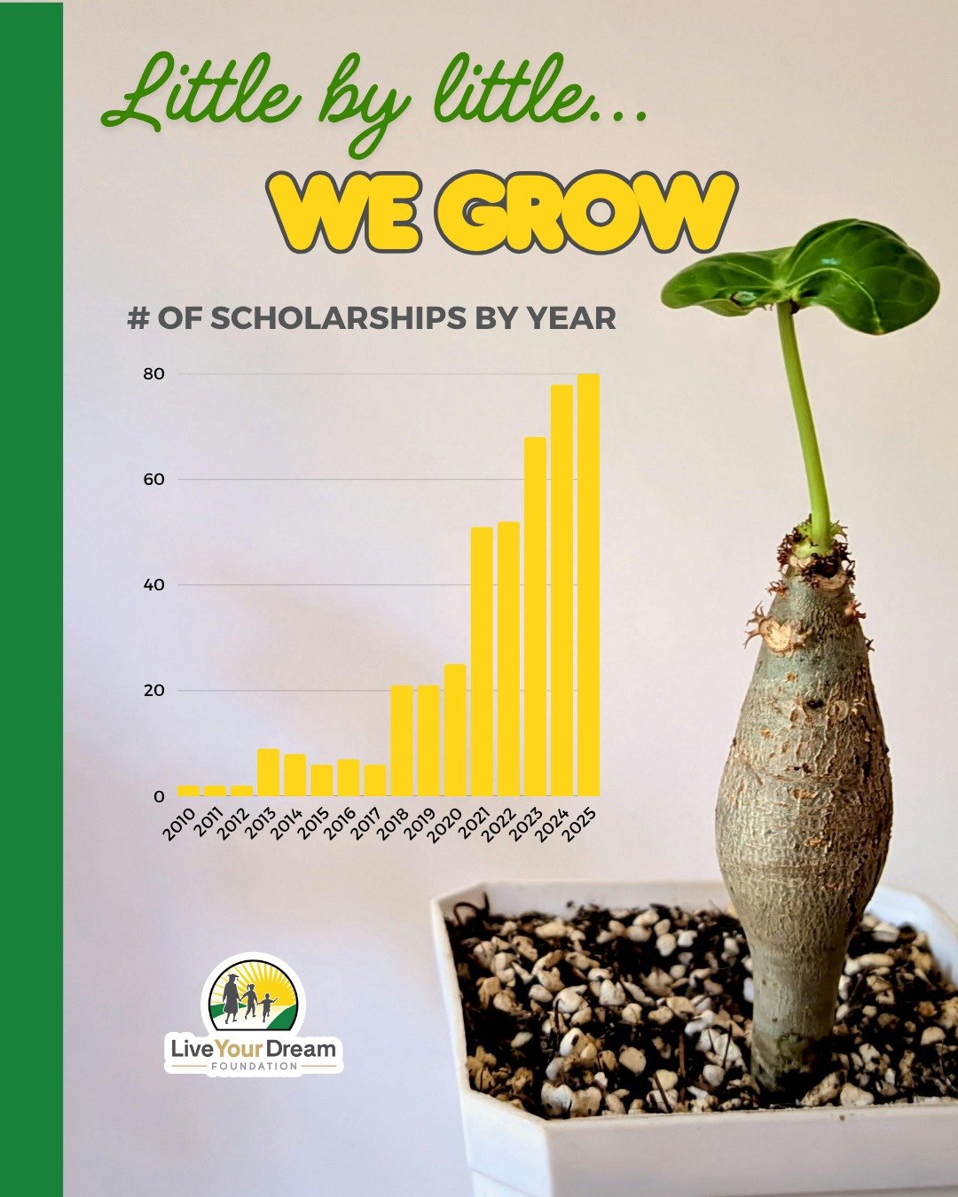 Big impact starts small.
What began in 2010 has grown year by year into something truly meaningful. Because of every donor, every contribution, and every act of support&mdash;we&rsquo;re reaching more single moms than ever before. And we&rsquo;re jus