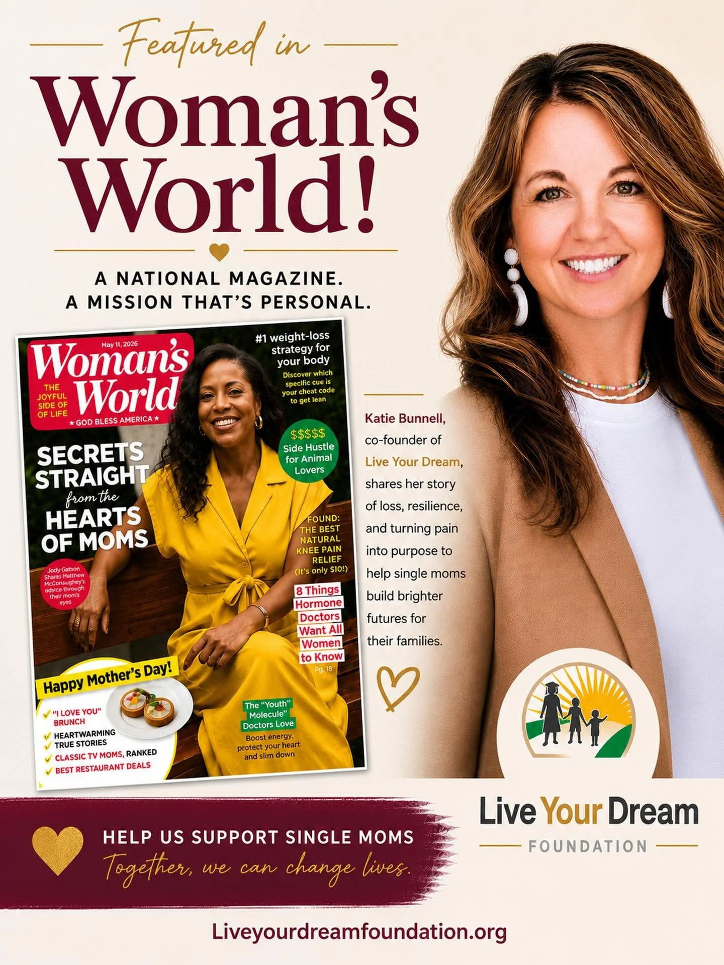 Live Your Dream co-founder Katie Bunnell was recently featured in Woman&rsquo;s World magazine for turning personal loss into a mission that now supports single moms in Utah.

What started from heartbreak became a community built on education, hope, 