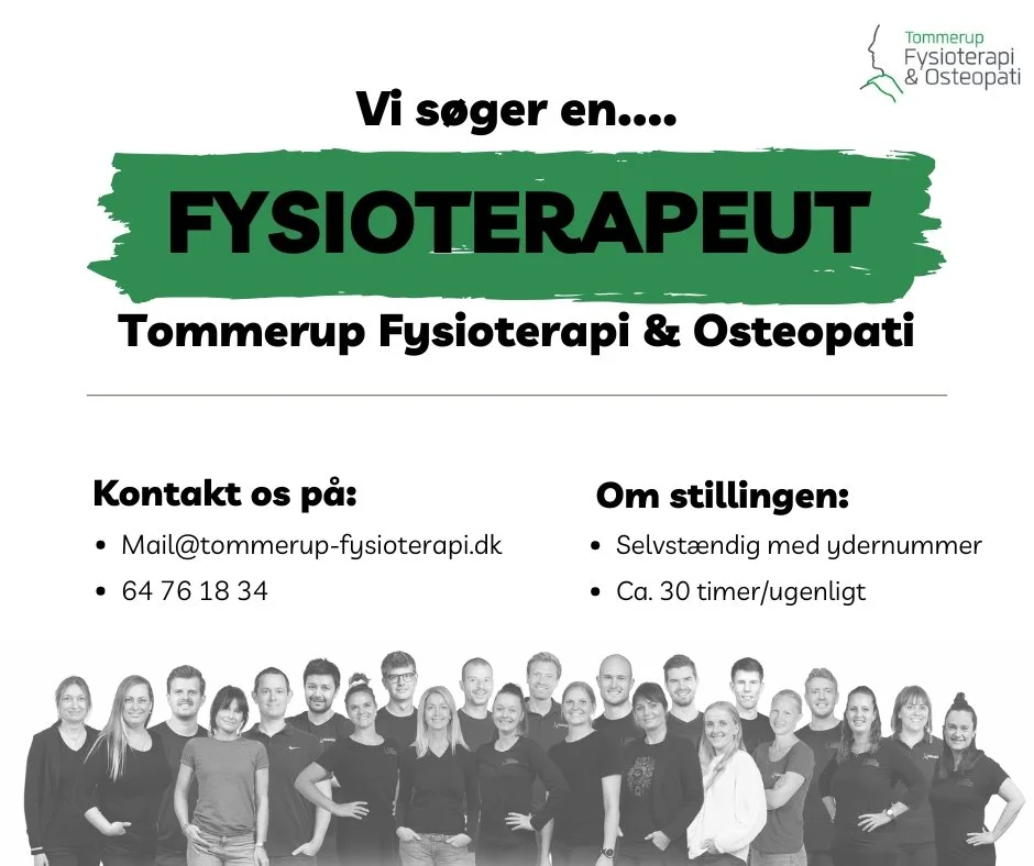 💚 Fysioterapeut s&oslash;ges &ndash; selvst&aelig;ndig med ydernummer (ca. 30 timer)

Vil du have frihed, ansvar og mulighed for at opbygge din egen patientgruppe &ndash; i en klinik med st&aelig;rkt f&aelig;llesskab og h&oslash;j faglighed?

Vi er 