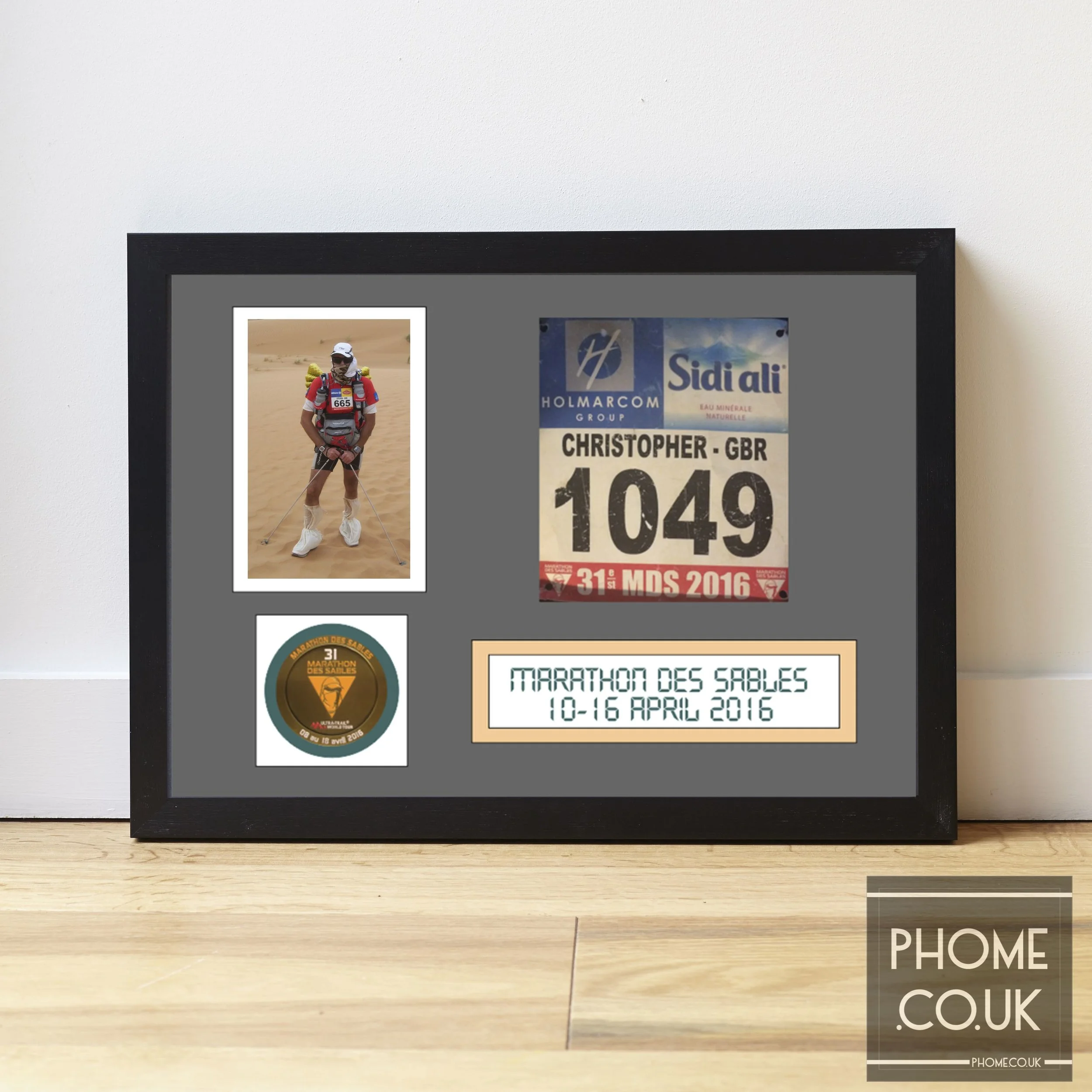 Marathon des Sables Bib, Medal & Photo A3 Display Frame