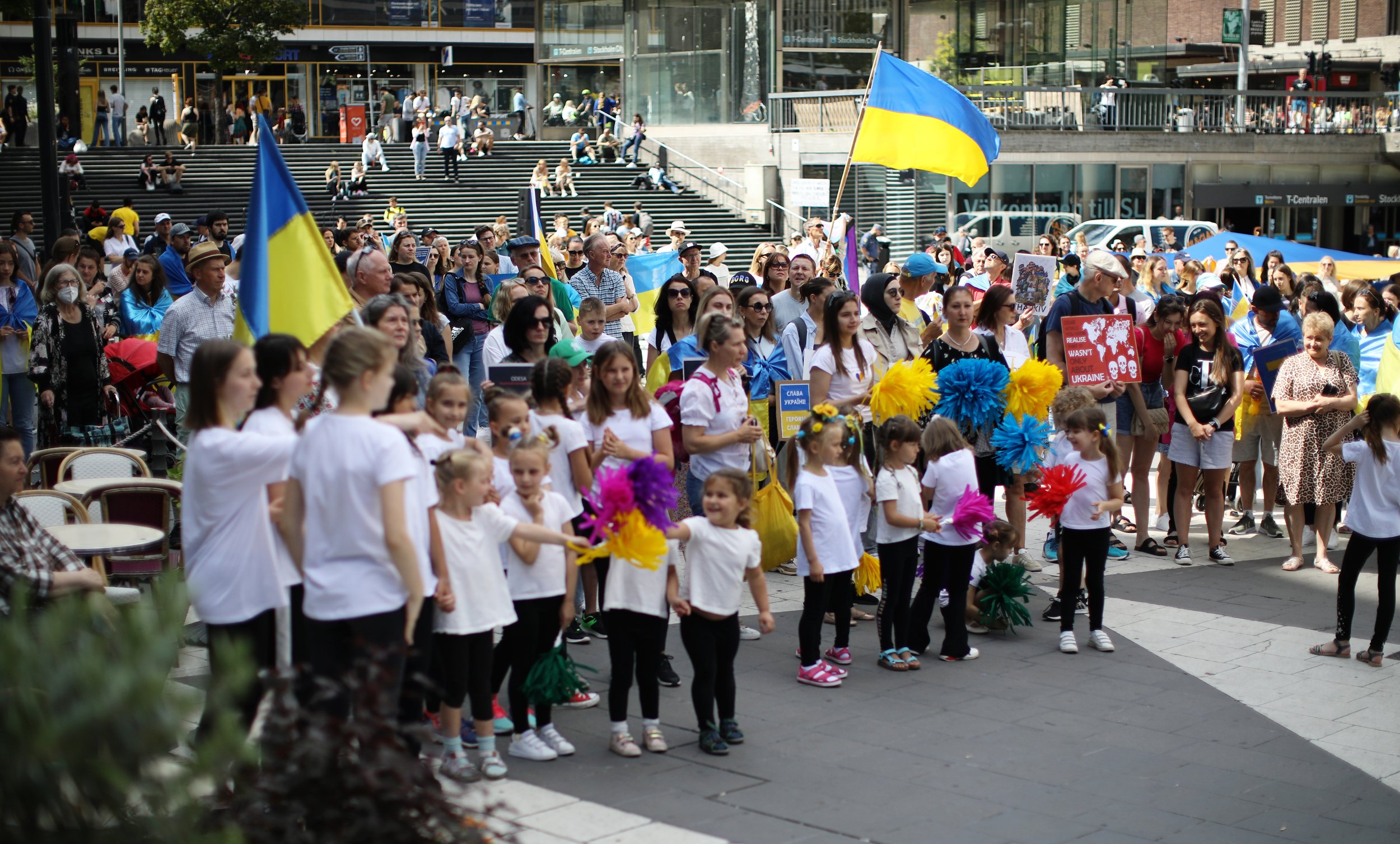  Weekly protests are convened by the Nordic Ukraine Forum organization in Stockholm. Its aim is to create communication bridges between Nordic and Ukrainian partners as well as to spread accurate information about the war in Ukraine. 