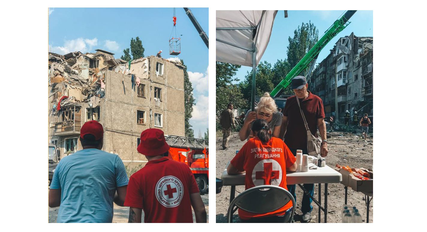  Ukrainian red cross on the scene of the russia-caused carnage and destruction of civilian infrastructure.  