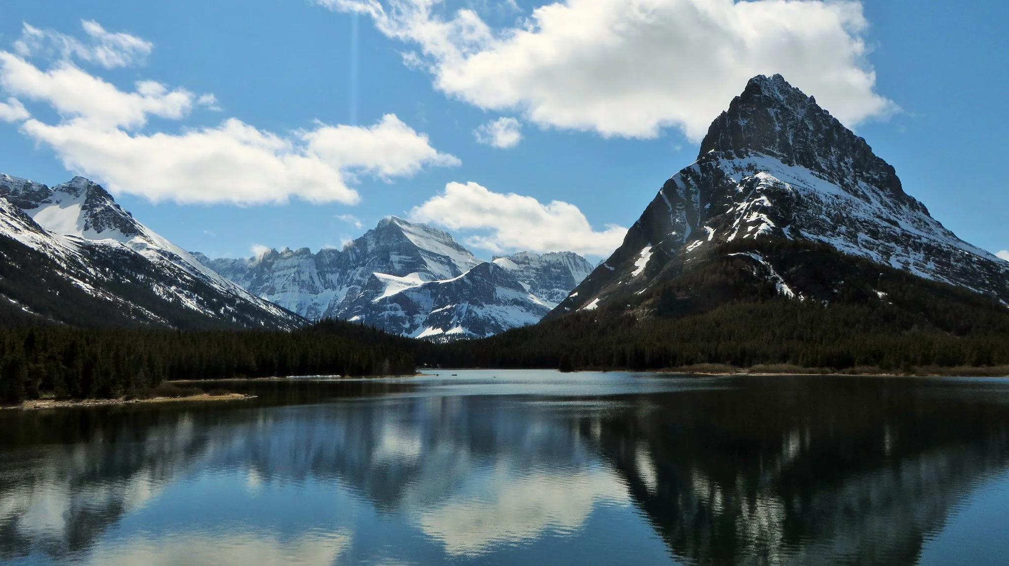 The view of Grinnell Point from the porch of the Many Glacier Hotel.