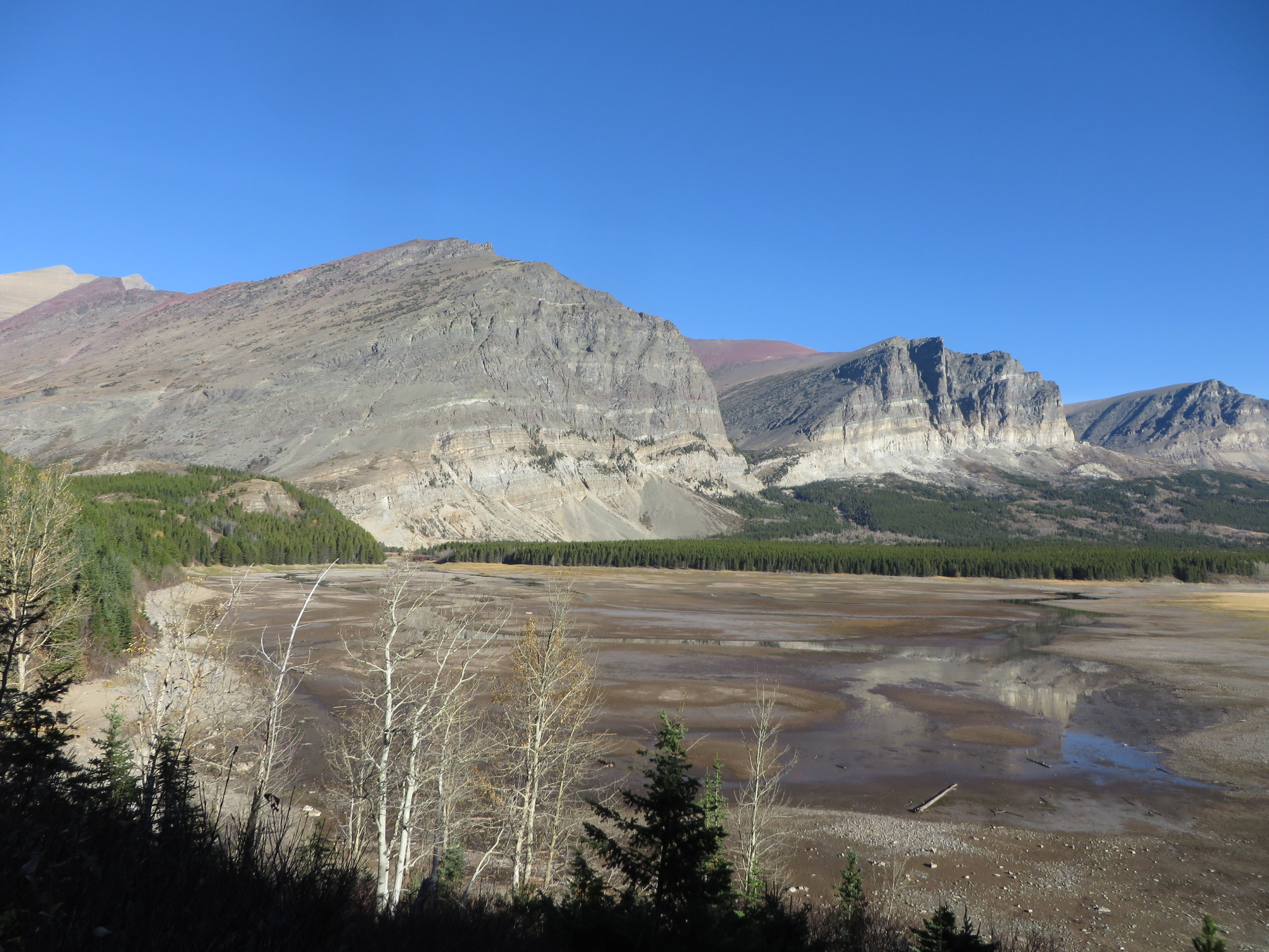 An almost-dry Cracker Flats, with the current Mt. Altyn in the background