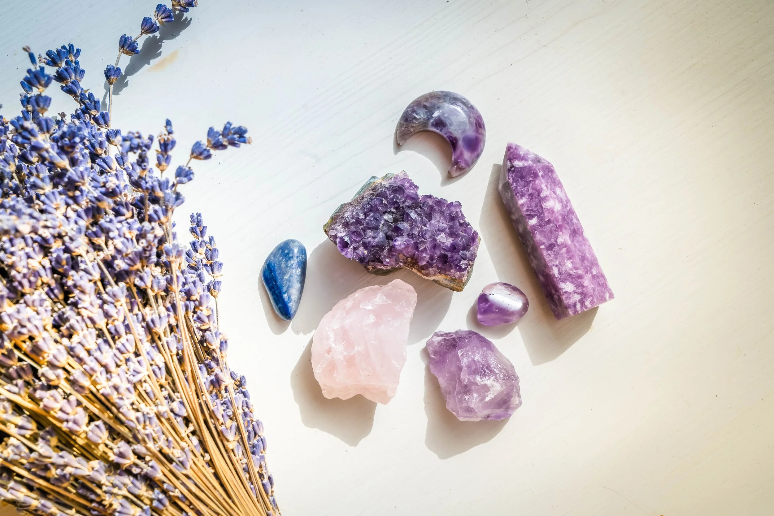 Crystals used in a holistic crystal healing treatment
