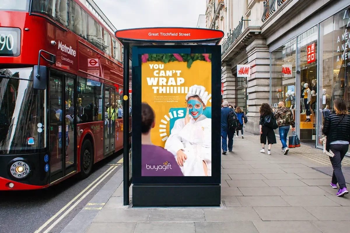 Buy a Gift campaign commercial photography for Make Us Care bus stop advert branding